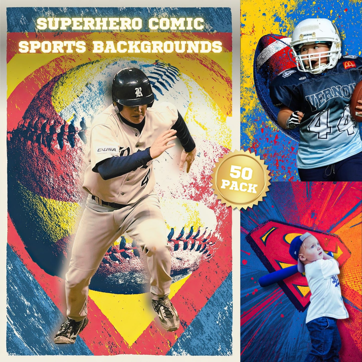 50 Comic Superhero Sports Background Bundle
