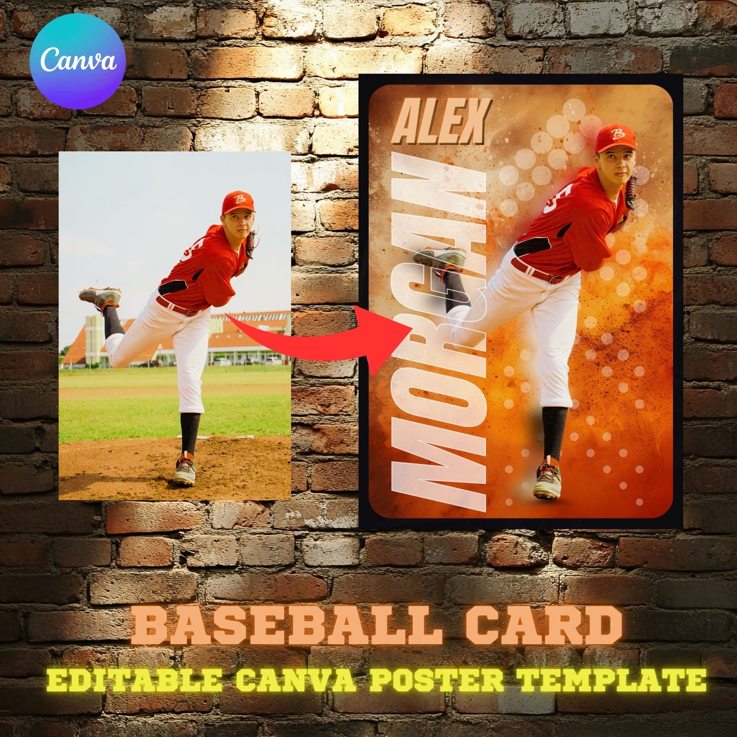 Baseball Card Canva Poster Template (Orange)