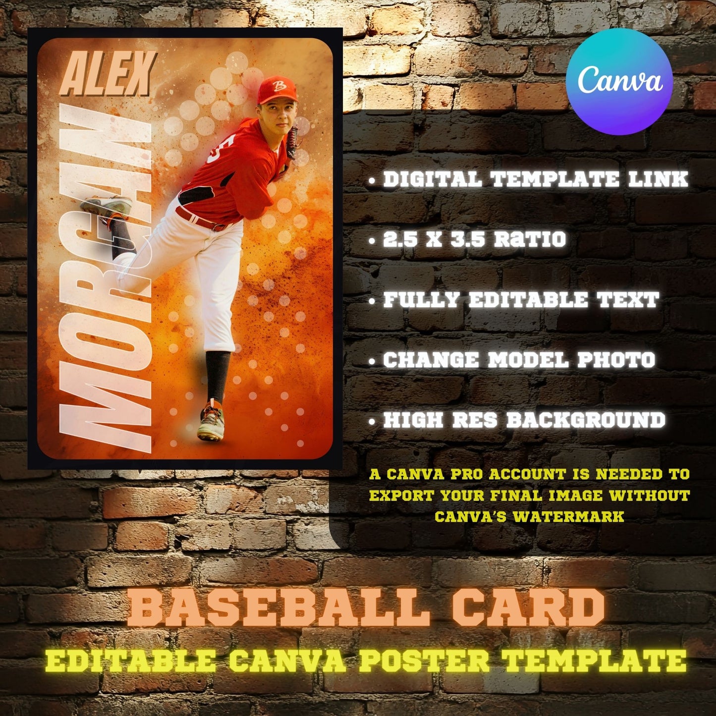 Baseball Card Canva Poster Template (Orange)