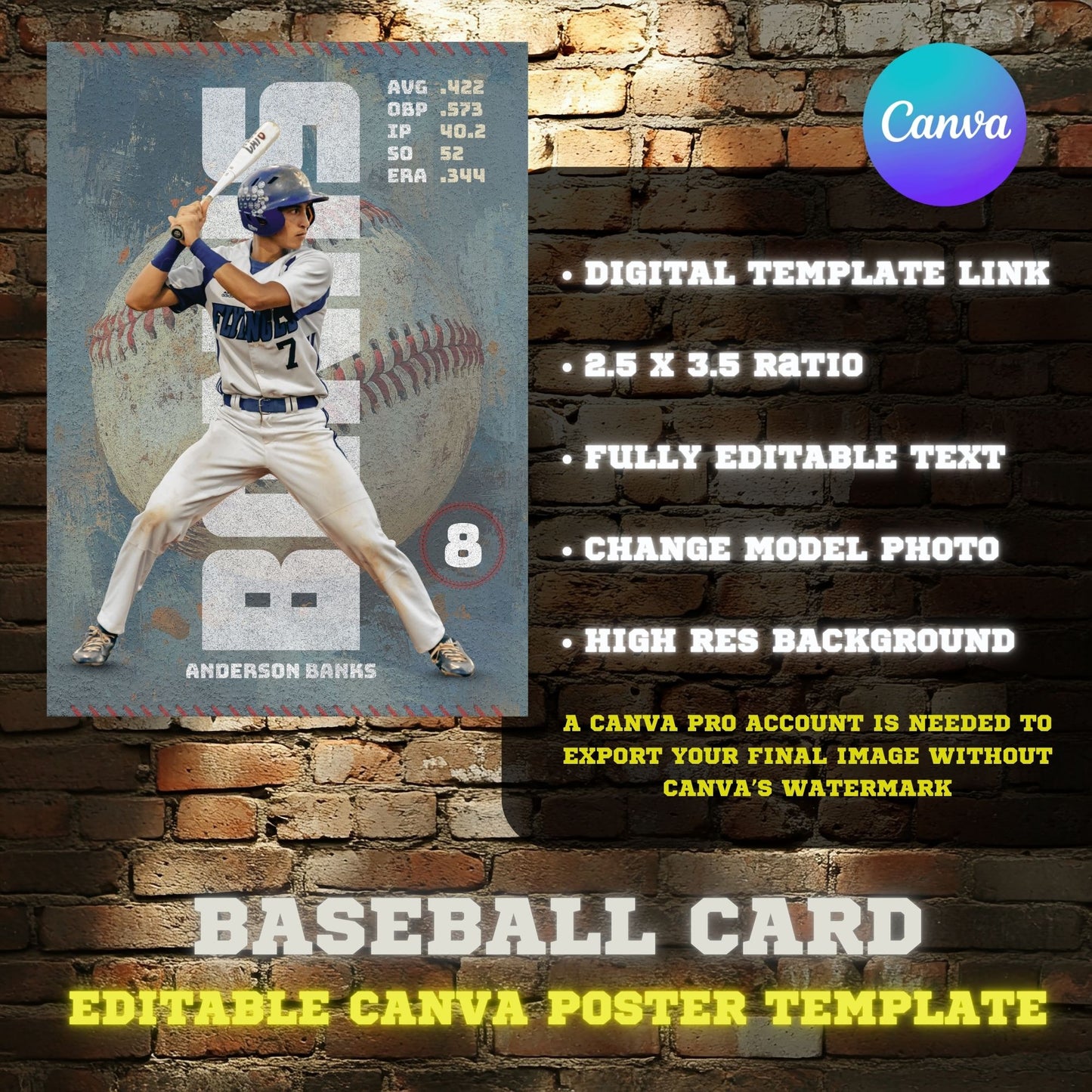 Baseball Card Canva Poster Template (Vintage Design)