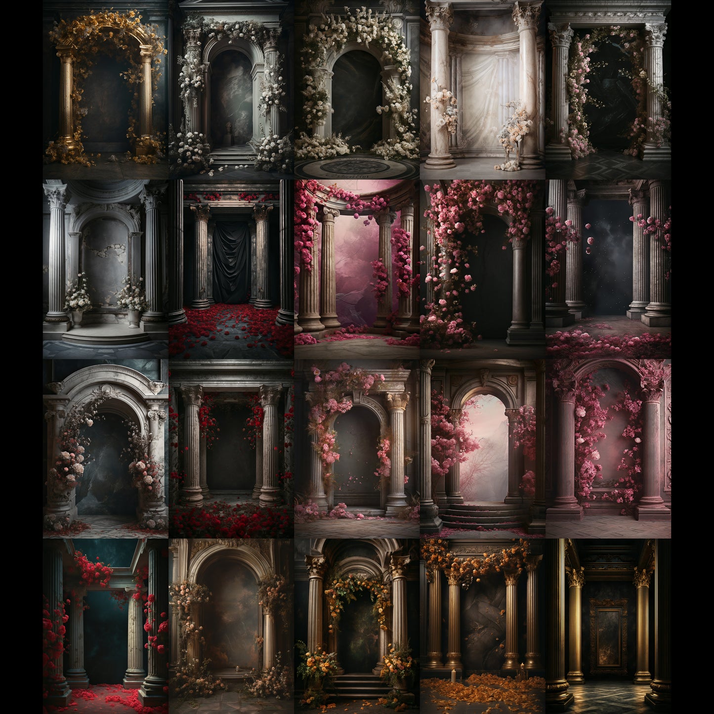 20 Floral Greek Column Background Bundle