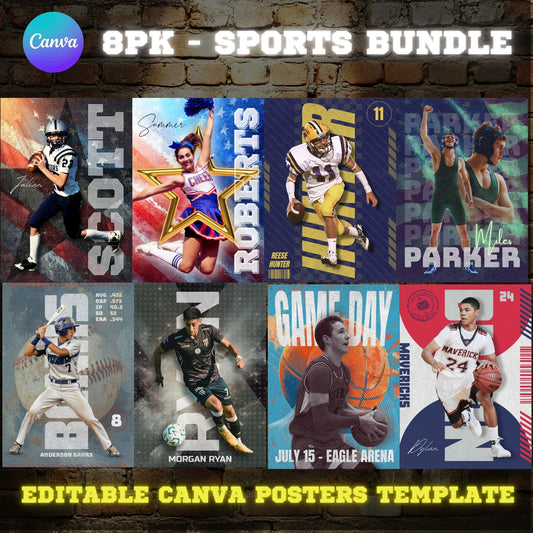 8 Pack Sports Bundle Canva Poster Template (Pack 2)