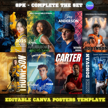 8 Pack Sports Bundle Canva Poster Template