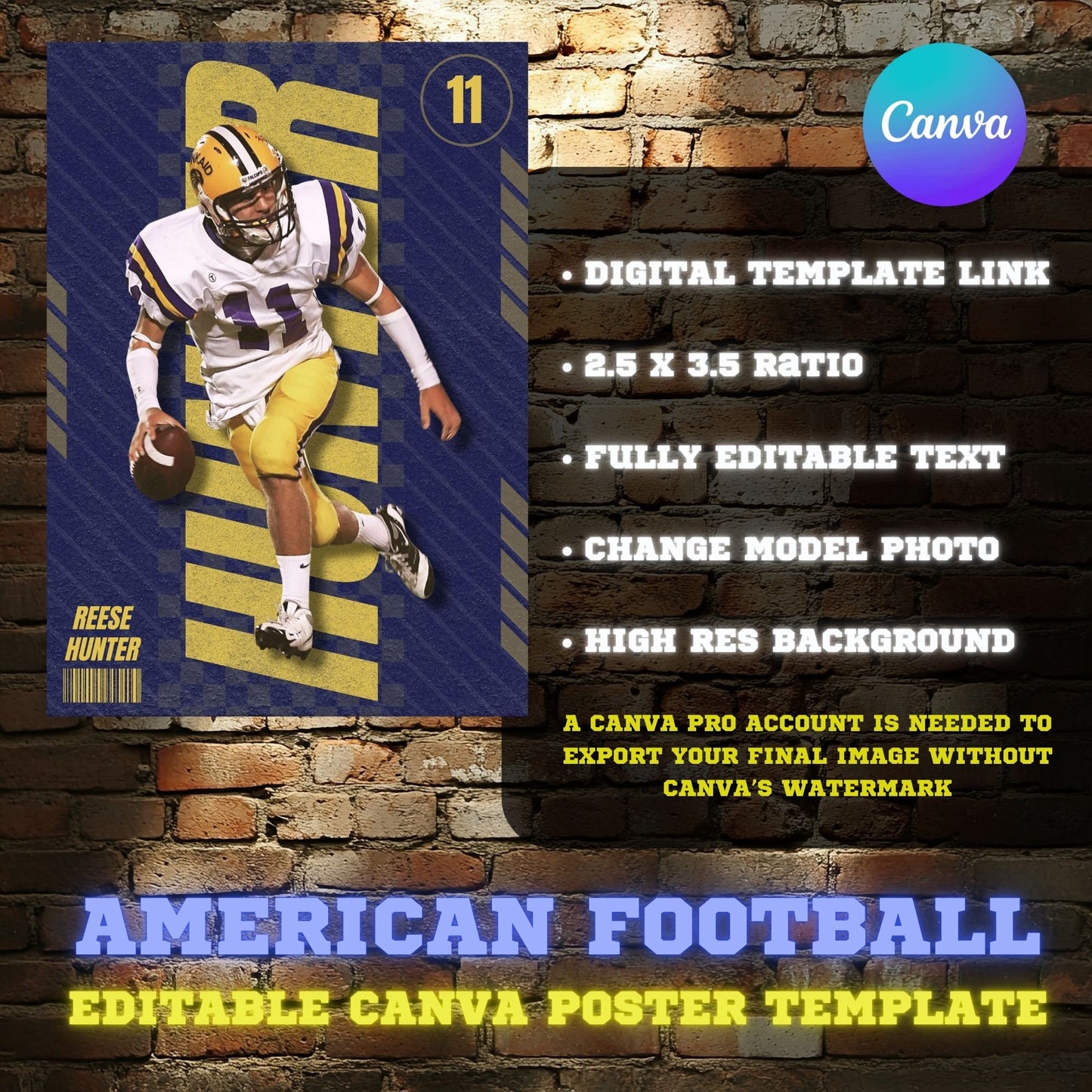 American Football Canva Poster Template (Blue)