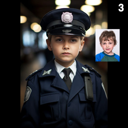 Boy Fireman Policeman Custom Portrait