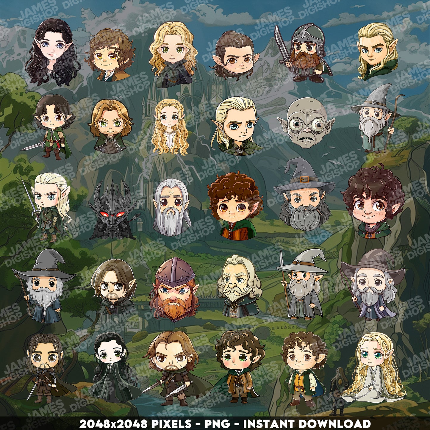 30 One Ring Chibi Clipart Bundle