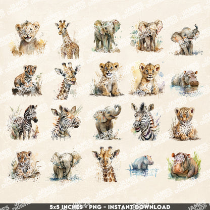 20 Safari Animals Clipart Bundle