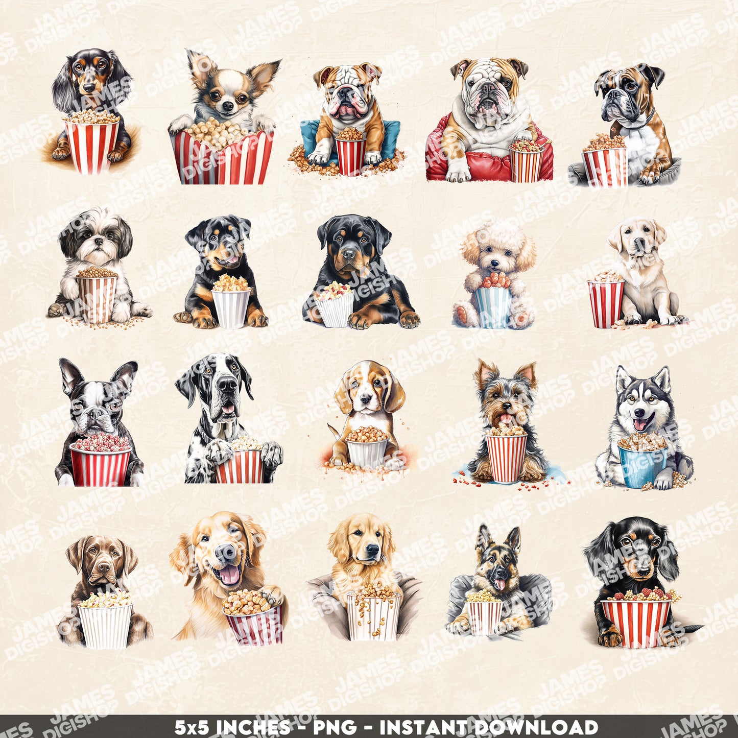 20 Popcorn Dog Clipart Bundle