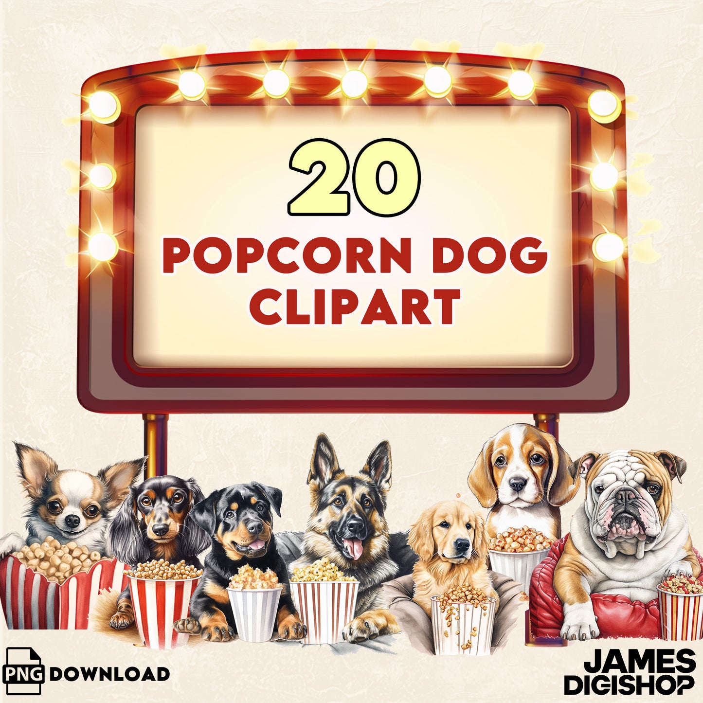 20 Popcorn Dog Clipart Bundle