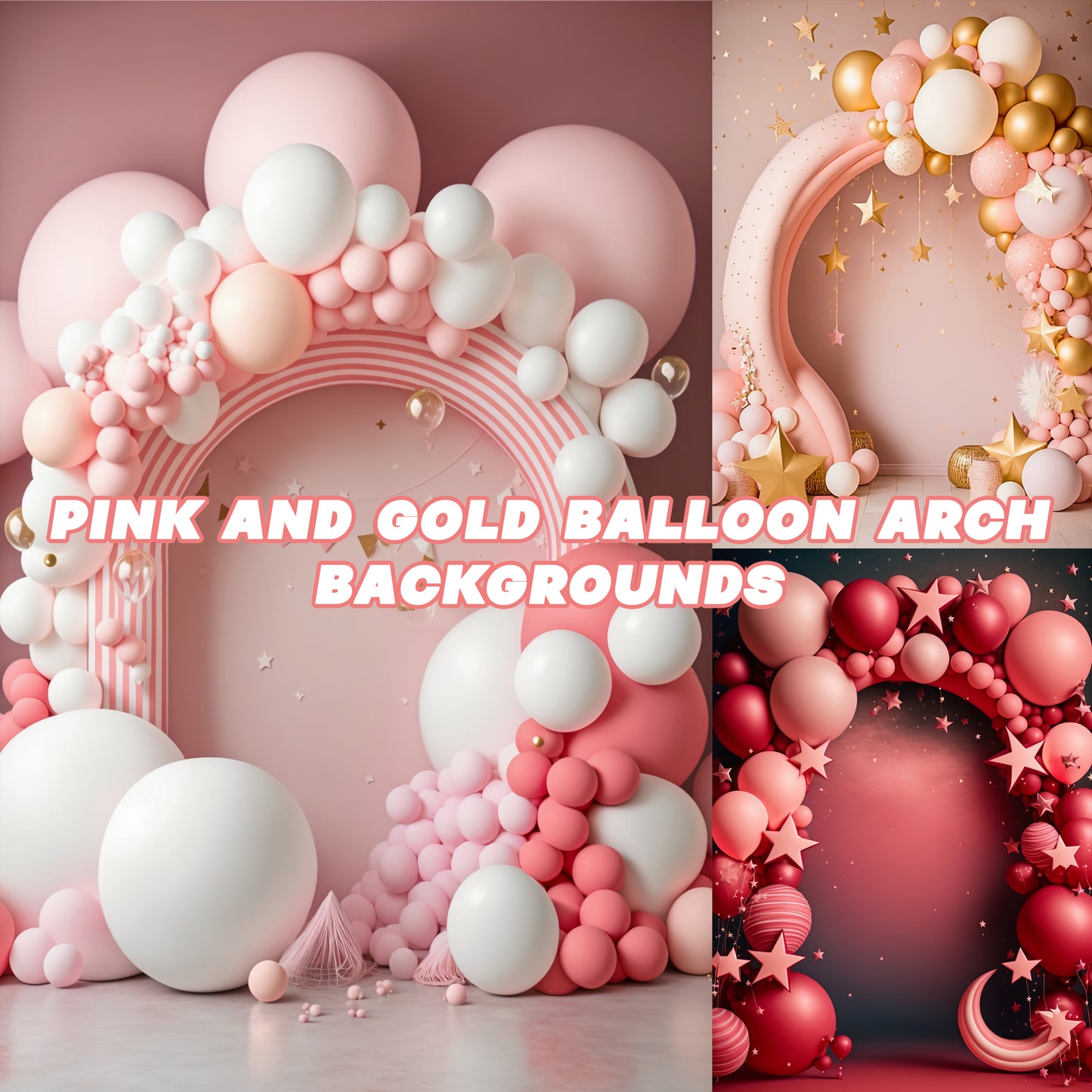 20 Pink and Gold Balloon Arches Background Bundle