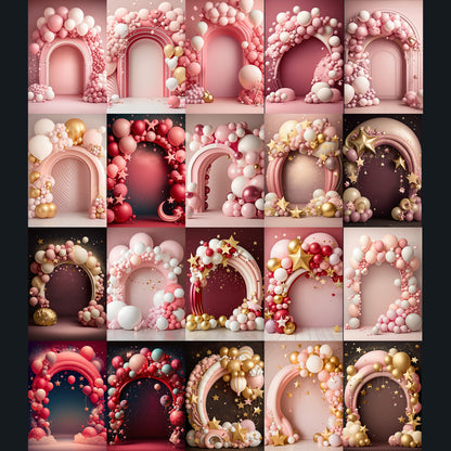 20 Pink and Gold Balloon Arches Background Bundle