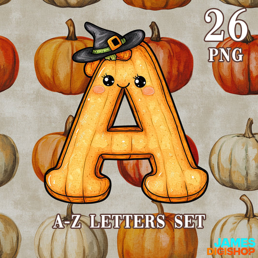 20 Halloween Pumpkin Alphabet Clipart Bundle