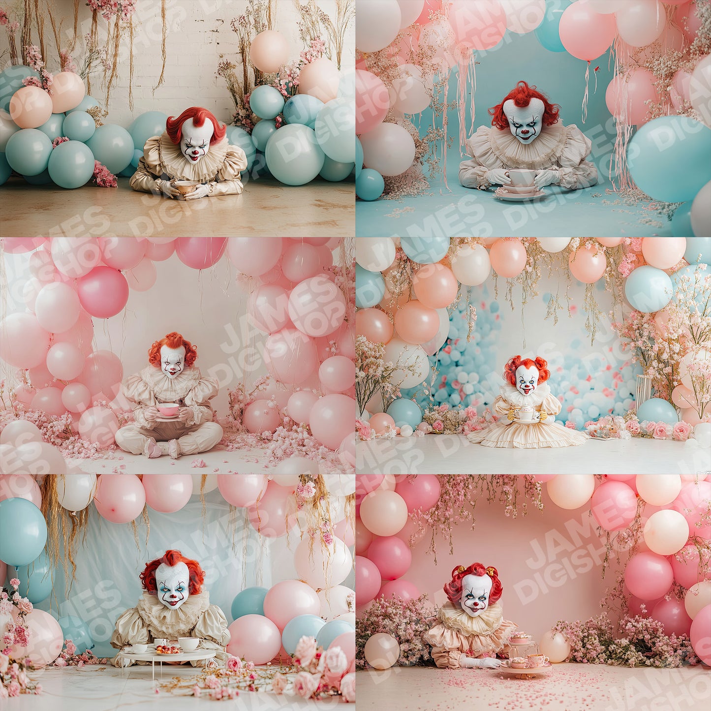 10 Scary Clown Tea Party Background Bundle