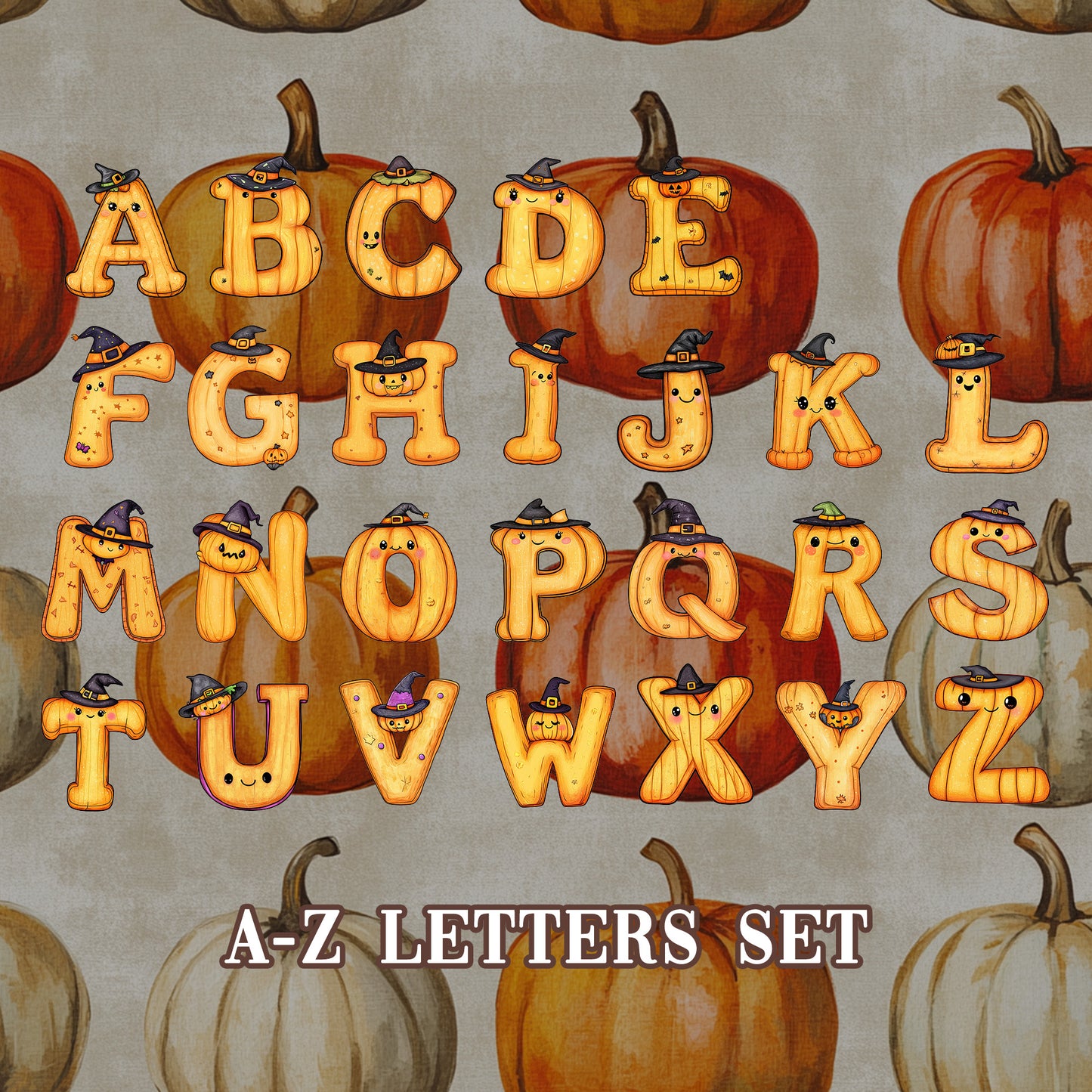 20 Halloween Pumpkin Alphabet Clipart Bundle