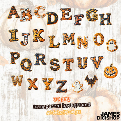 30 Halloween Cookies Alphabet Clipart Bundle