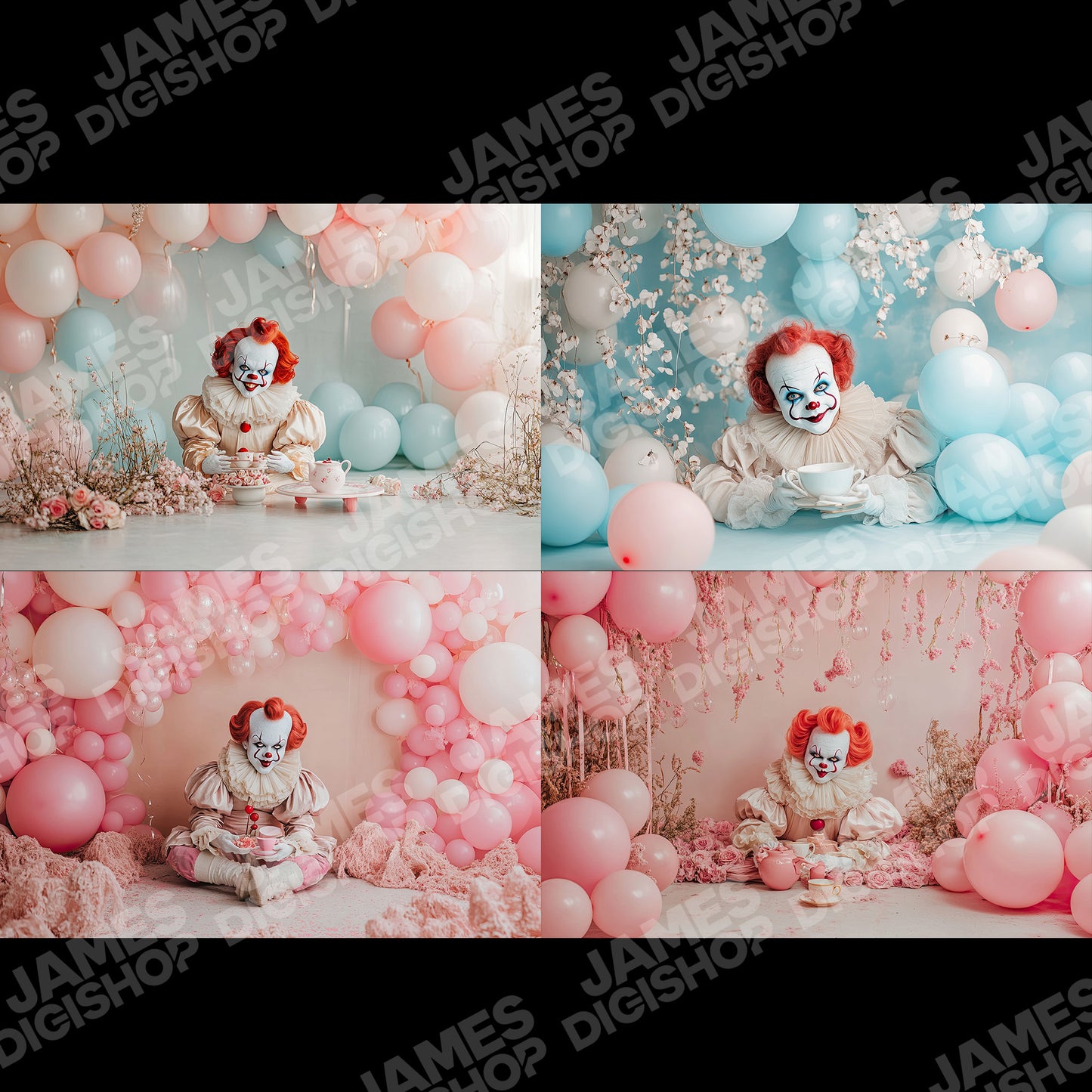 10 Scary Clown Tea Party Background Bundle