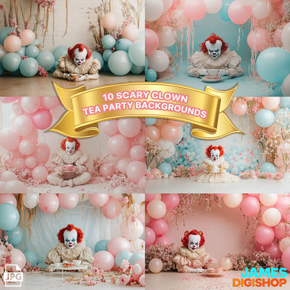 10 Scary Clown Tea Party Background Bundle