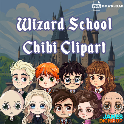 20 Wizard School Chibi Clipart Bundle