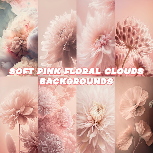 20 Soft Pink Floral Clouds Background Bundle