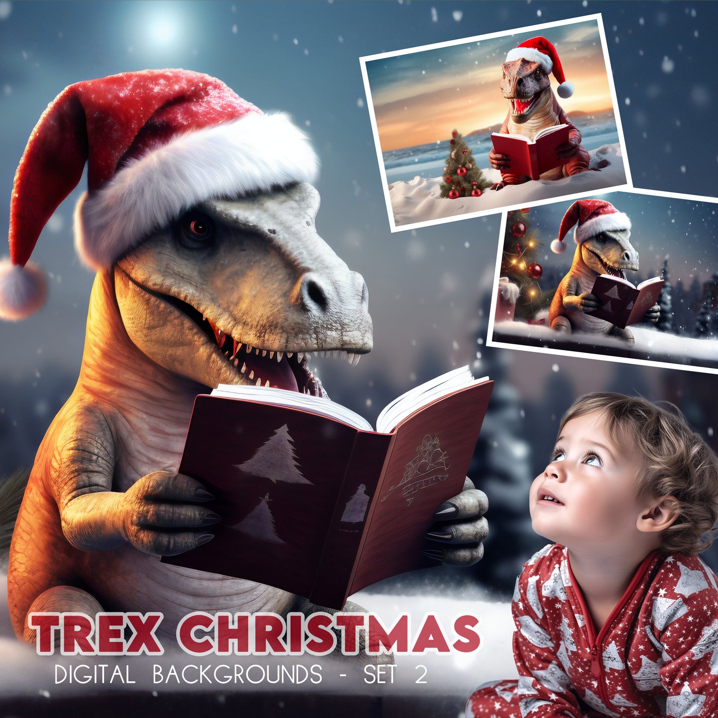 Christmas Trex Background Bundle Set2