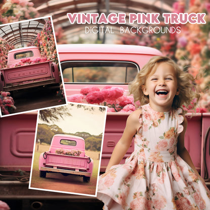 Vintage Pink Truck Background Bundle