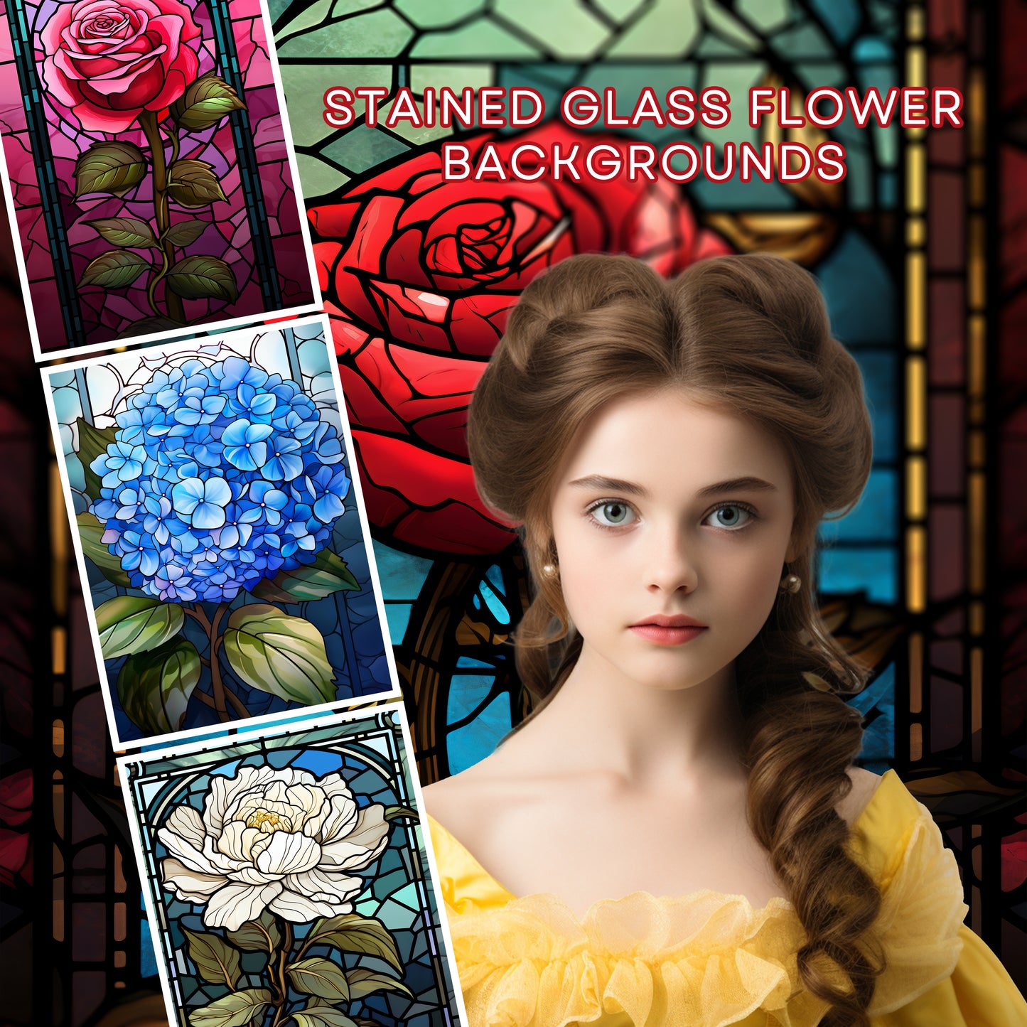 20 Stained Glass Flower Background Bundle