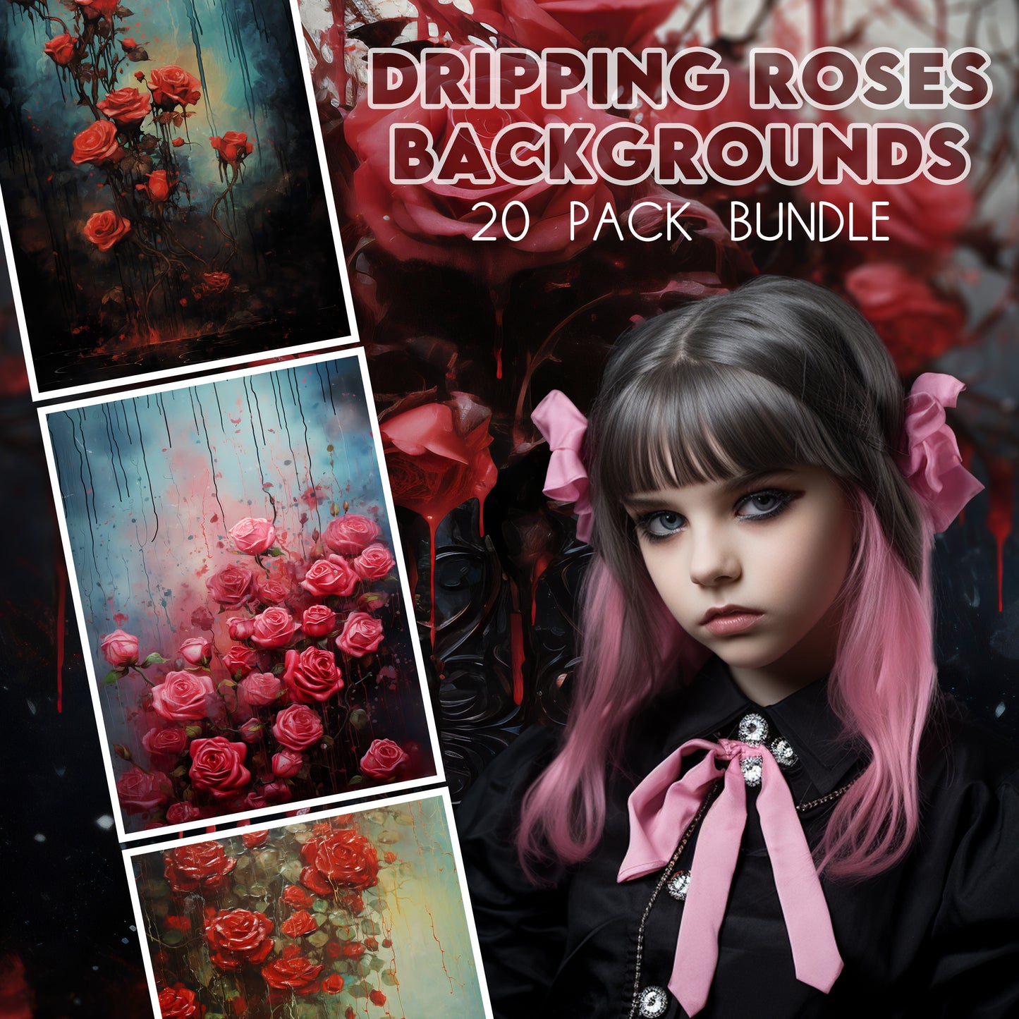 20 Dripping Roses Background Bundle