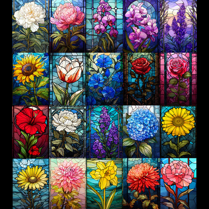 20 Stained Glass Flower Background Bundle