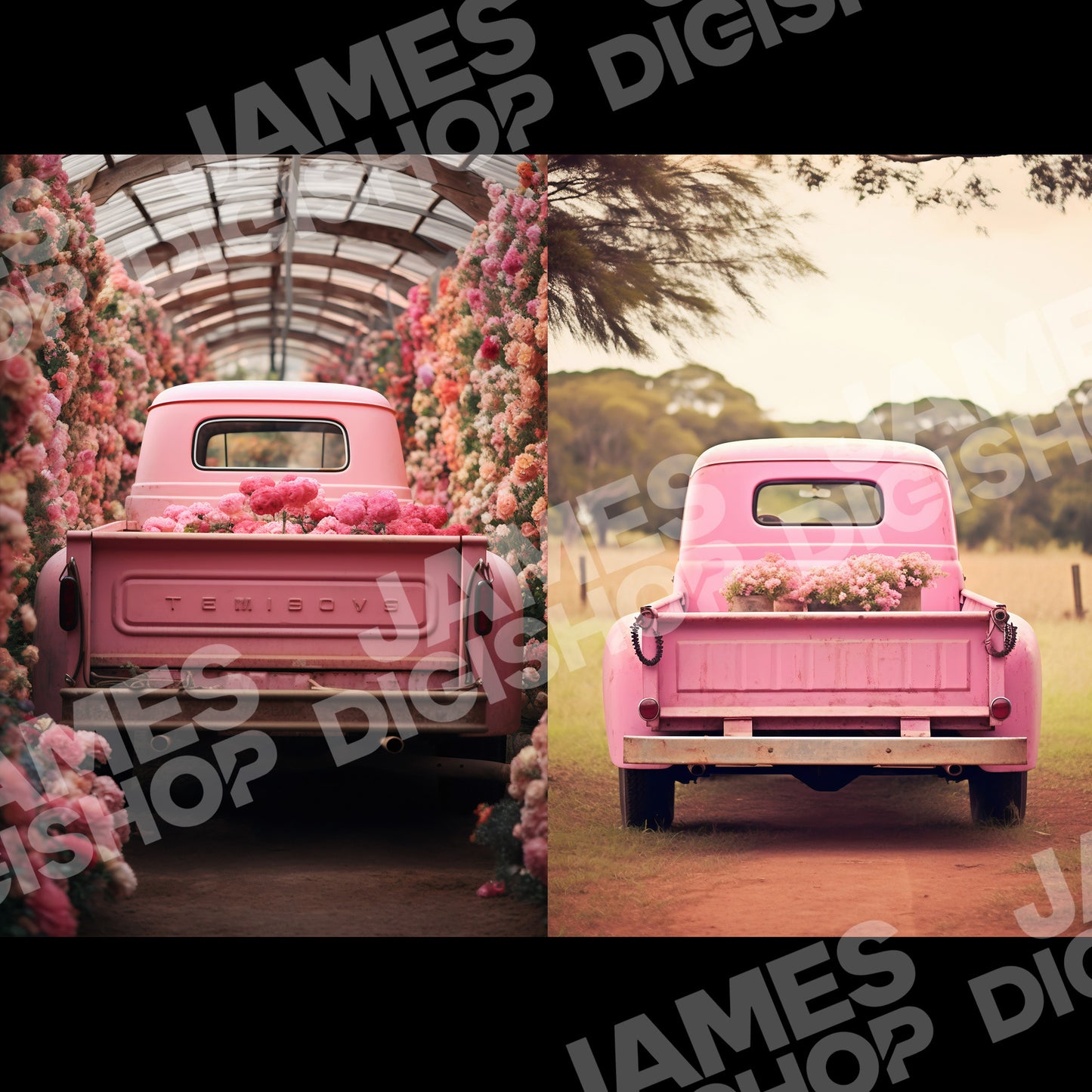 Vintage Pink Truck Background Bundle